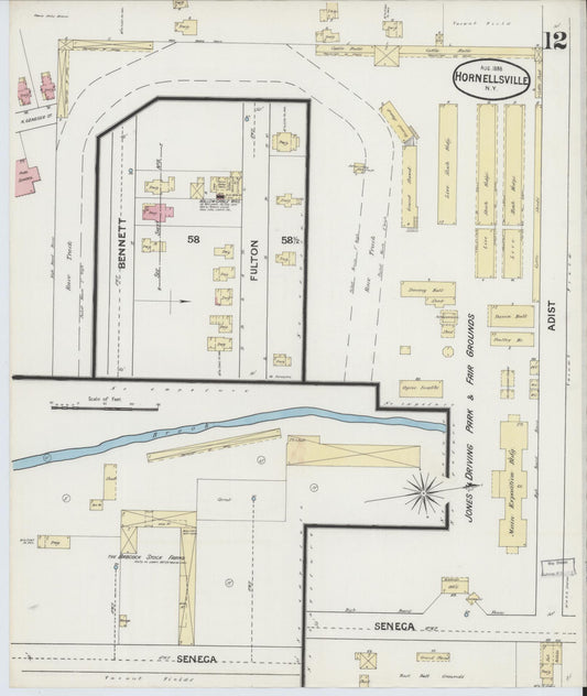 Sanborn Fire Insurance Map from Hornell, Steuben County, New York (1888), Sheet #0012 - Historic Sanborn Fire Insurance Map Print, vintage old map wall art, antique decor, genealogy gift, New York New York map