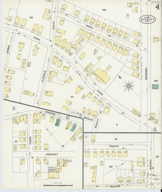 Sanborn Fire Insurance Map from Everett, Middlesex County, Massachusetts (1897), Sheet #0004 - Historic Sanborn Fire Insurance Map Print, vintage old map wall art, antique decor, genealogy gift, Massachusetts Massachusetts map
