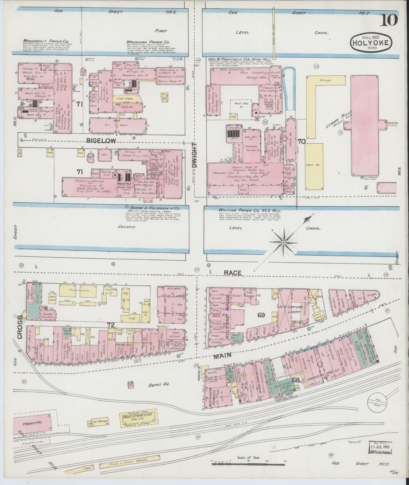 Sanborn Fire Insurance Map from Holyoke, Hampden County, Massachusetts (1889), Sheet #0010 - Complete Map Set gallery image, historic Sanborn map, vintage wall art, Massachusetts Massachusetts