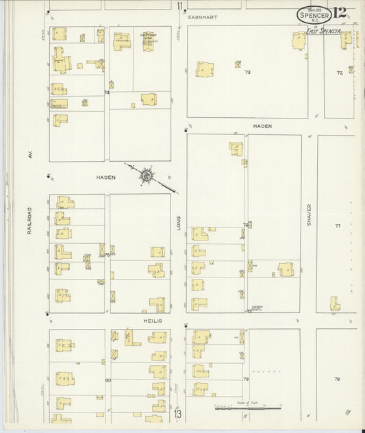 Sanborn Fire Insurance Map from Spencer, Rowan County, North Carolina (1913), Sheet #0012 - Historic Sanborn Fire Insurance Map Print, vintage old map wall art, antique decor, genealogy gift, North Carolina North Carolina map