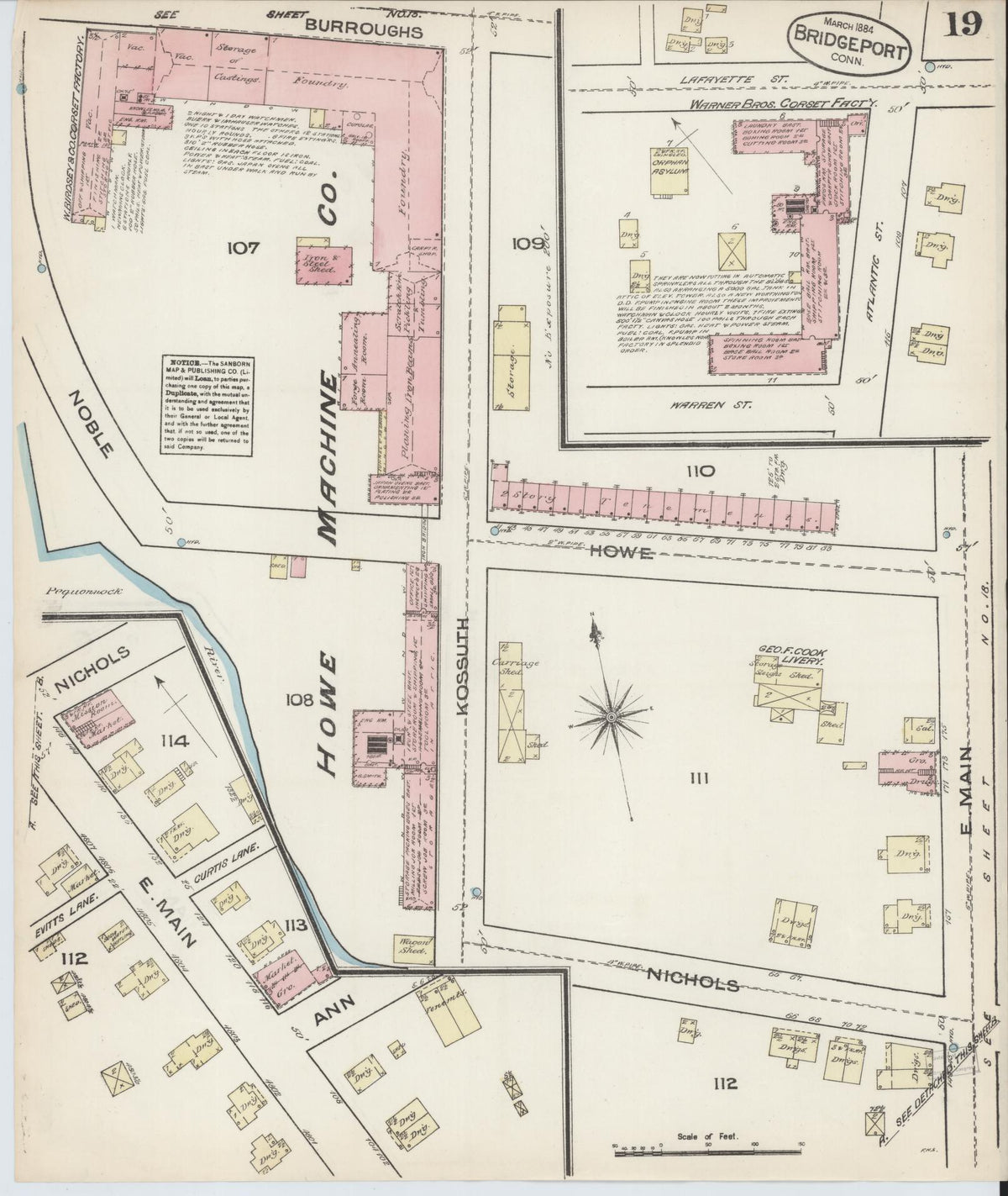 Sanborn Fire Insurance Map from Bridgeport, Fairfield County, Connecticut (1884), Sheet #0019 - Historic Sanborn Fire Insurance Map Print, vintage old map wall art, antique decor, genealogy gift, Connecticut Connecticut map
