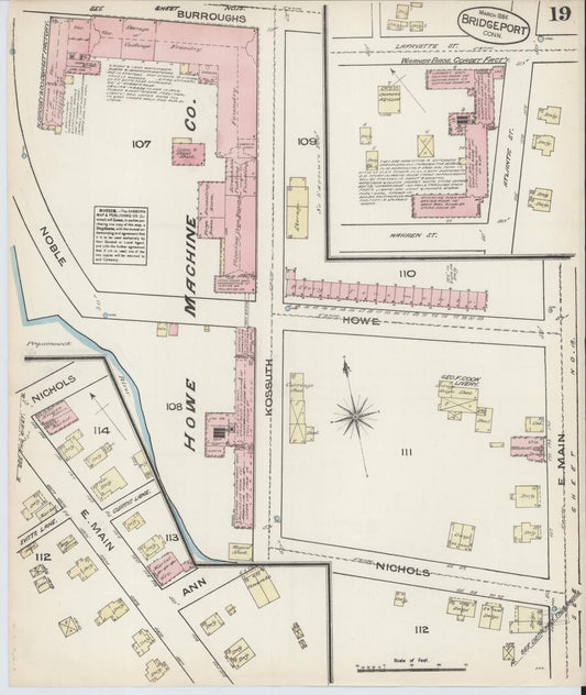 Sanborn Fire Insurance Map from Bridgeport, Fairfield County, Connecticut (1884), Sheet #0019 - Historic Sanborn Fire Insurance Map Print, vintage old map wall art, antique decor, genealogy gift, Connecticut Connecticut map