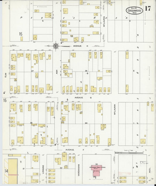 Sanborn Fire Insurance Map from Greenwood, Leflore County, Mississippi (1911), Sheet #0017 - Historic Sanborn Fire Insurance Map Print, vintage old map wall art, antique decor, genealogy gift, Mississippi Mississippi map