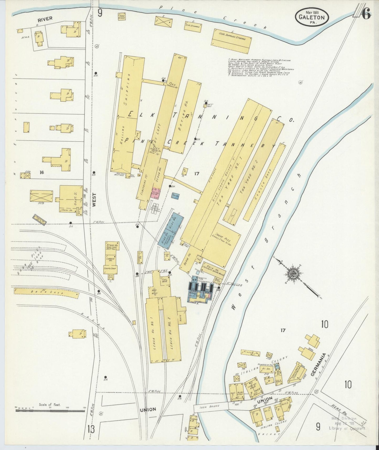 Sanborn Fire Insurance Map from Galeton, Potter County, Pennsylvania (1911), Sheet #0006 - Historic Sanborn Fire Insurance Map Print, vintage old map wall art, antique decor, genealogy gift, Pennsylvania Pennsylvania map