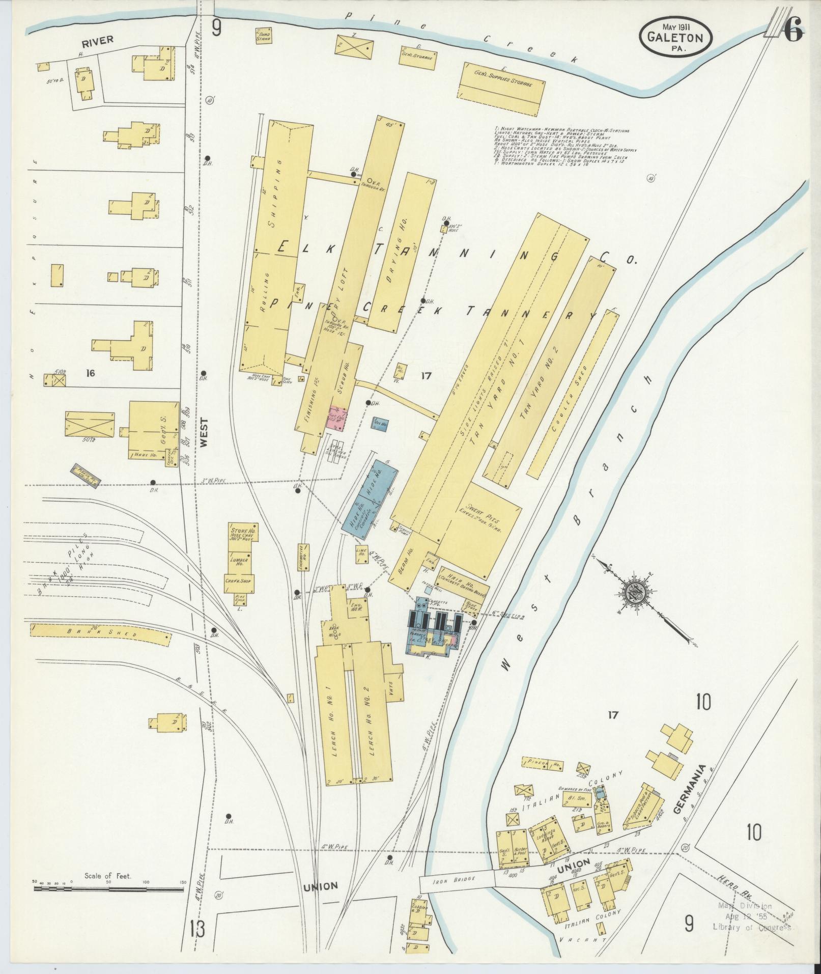 Sanborn Fire Insurance Map from Galeton, Potter County, Pennsylvania (1911), Sheet #0006 - Historic Sanborn Fire Insurance Map Print, vintage old map wall art, antique decor, genealogy gift, Pennsylvania Pennsylvania map