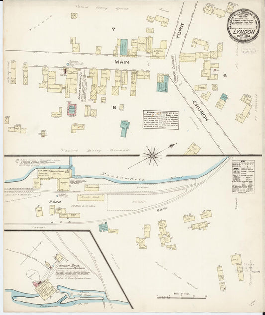 Sanborn Fire Insurance Map from Lyndon, Caledonia County, Vermont (1884), Sheet #0001 - Historic Sanborn Fire Insurance Map Print, vintage old map wall art, antique decor, genealogy gift, Vermont Vermont map