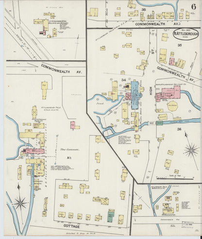 Sanborn Fire Insurance Map from North Attleborough, Bristol County, Massachusetts (1889), Sheet #0006 - Historic Sanborn Fire Insurance Map Print, vintage old map wall art, antique decor, genealogy gift, Massachusetts Massachusetts map