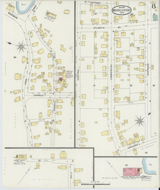 Sanborn Fire Insurance Map from Marblehead, Essex County, Massachusetts (1896), Sheet #0008 - Historic Sanborn Fire Insurance Map Print, vintage old map wall art, antique decor, genealogy gift, Massachusetts Massachusetts map