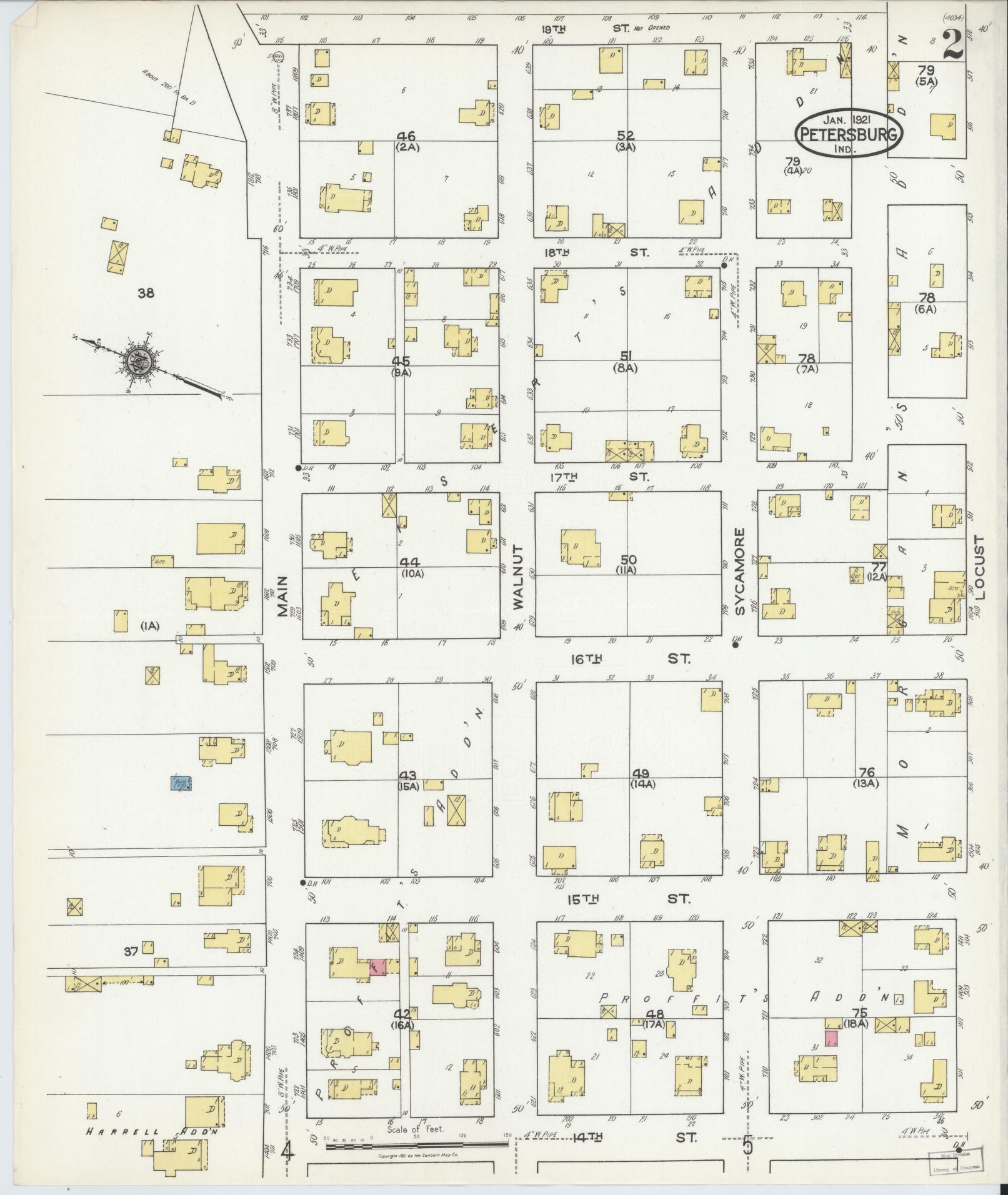 Sanborn Fire Insurance Map from Petersburg, Pike County, Indiana (1921), Sheet #0002 - Complete Map Set gallery image, historic Sanborn map, vintage wall art, Indiana Indiana