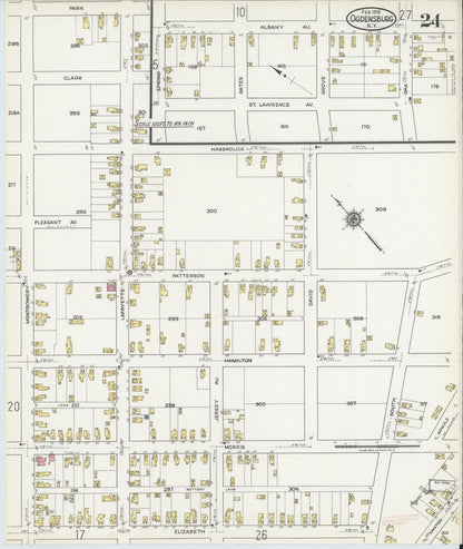 Sanborn Fire Insurance Map from Ogdensburg, St. Lawrence County, New York (1918), Sheet #0024 - Complete Map Set gallery image, historic Sanborn map, vintage wall art, New York New York