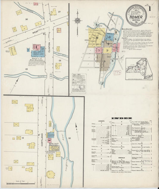 Sanborn Fire Insurance Map from Homer, Cortland County, New York (1915), Sheet #0001 - Historic Sanborn Fire Insurance Map Print, vintage old map wall art, antique decor, genealogy gift, New York New York map