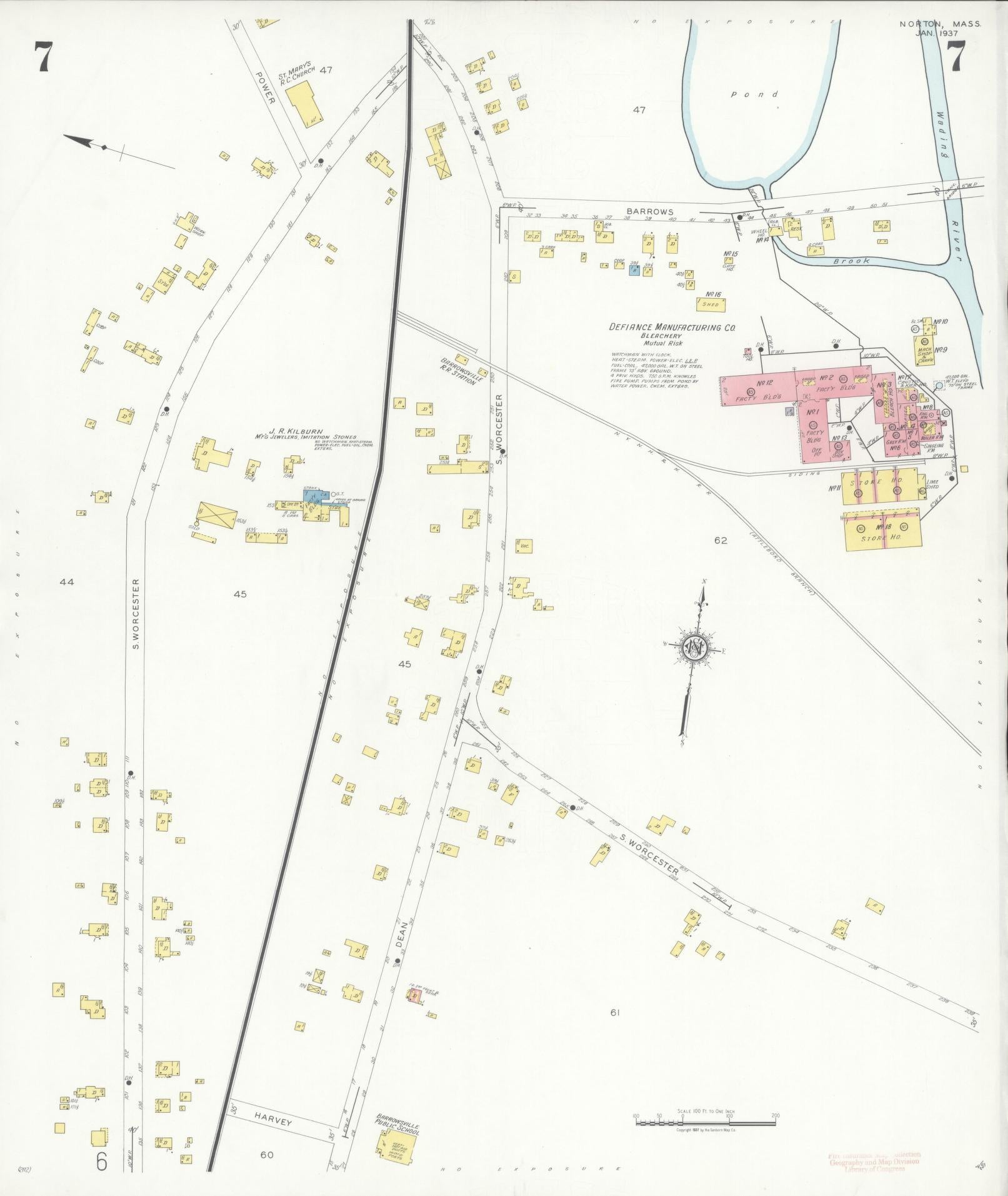 Sanborn Fire Insurance Map from Norton, Bristol County, Massachusetts (1937), Sheet #0007 - Complete Map Set gallery image, historic Sanborn map, vintage wall art, Massachusetts Massachusetts