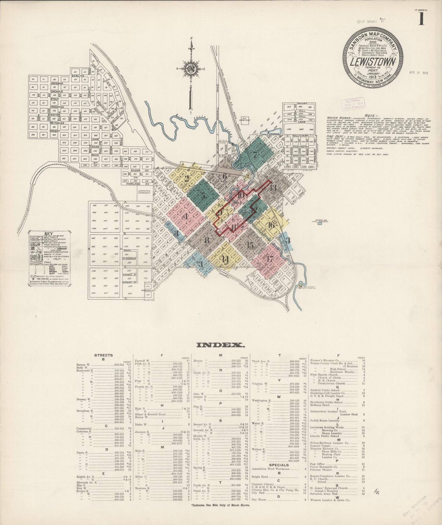 Sanborn Fire Insurance Map from Lewistown, Fergus County, Montana (1913), Sheet #0001 - Complete Map Set gallery image, historic Sanborn map, vintage wall art, Montana Montana