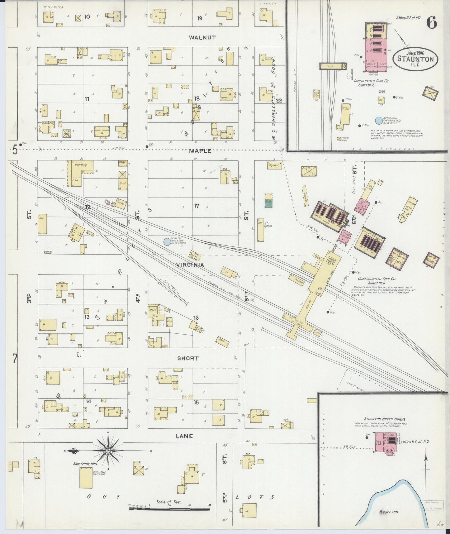 Sanborn Fire Insurance Map from Staunton, Macoupin County, Illinois (1906), Sheet #0006 - Historic Sanborn Fire Insurance Map Print, vintage old map wall art, antique decor, genealogy gift, Illinois Illinois map
