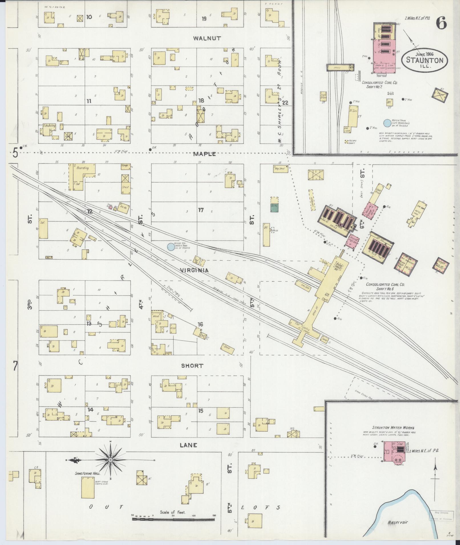 Sanborn Fire Insurance Map from Staunton, Macoupin County, Illinois (1906), Sheet #0006 - Historic Sanborn Fire Insurance Map Print, vintage old map wall art, antique decor, genealogy gift, Illinois Illinois map