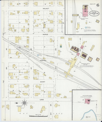 Sanborn Fire Insurance Map from Staunton, Macoupin County, Illinois (1906), Sheet #0006 - Historic Sanborn Fire Insurance Map Print, vintage old map wall art, antique decor, genealogy gift, Illinois Illinois map