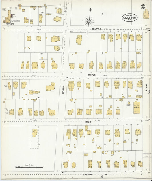 Sanborn Fire Insurance Map from Clayton, Gloucester County, New Jersey (1905), Sheet #0002 - Historic Sanborn Fire Insurance Map Print, vintage old map wall art, antique decor, genealogy gift, New Jersey New Jersey map