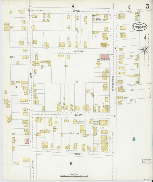 Sanborn Fire Insurance Map from Princeton, Mercer County, New Jersey (1906), Sheet #0005 - Historic Sanborn Fire Insurance Map Print, vintage old map wall art, antique decor, genealogy gift, New Jersey New Jersey map