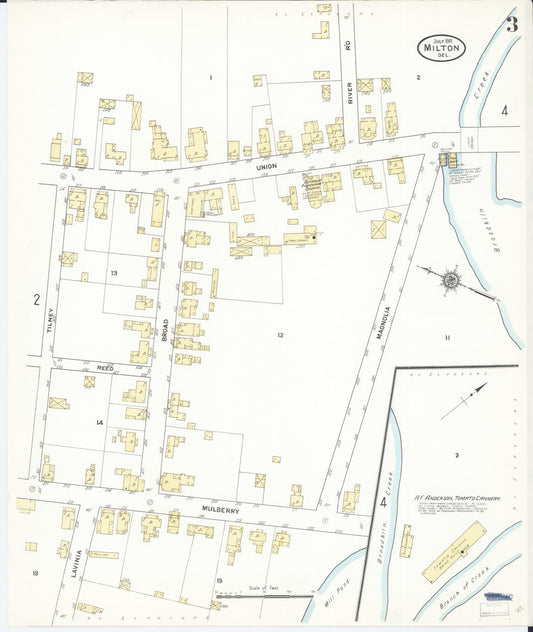 Sanborn Fire Insurance Map from Milton, Sussex County, Delaware (1911), Sheet #0003 - Historic Sanborn Fire Insurance Map Print, vintage old map wall art, antique decor, genealogy gift, Delaware Delaware map