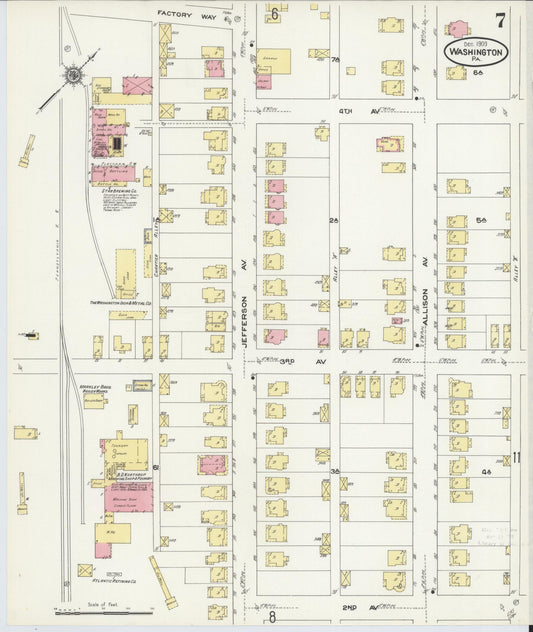 Sanborn Fire Insurance Map from Washington, Washington County, Pennsylvania (1909), Sheet #0007 - Historic Sanborn Fire Insurance Map Print, vintage old map wall art, antique decor, genealogy gift, Pennsylvania Pennsylvania map