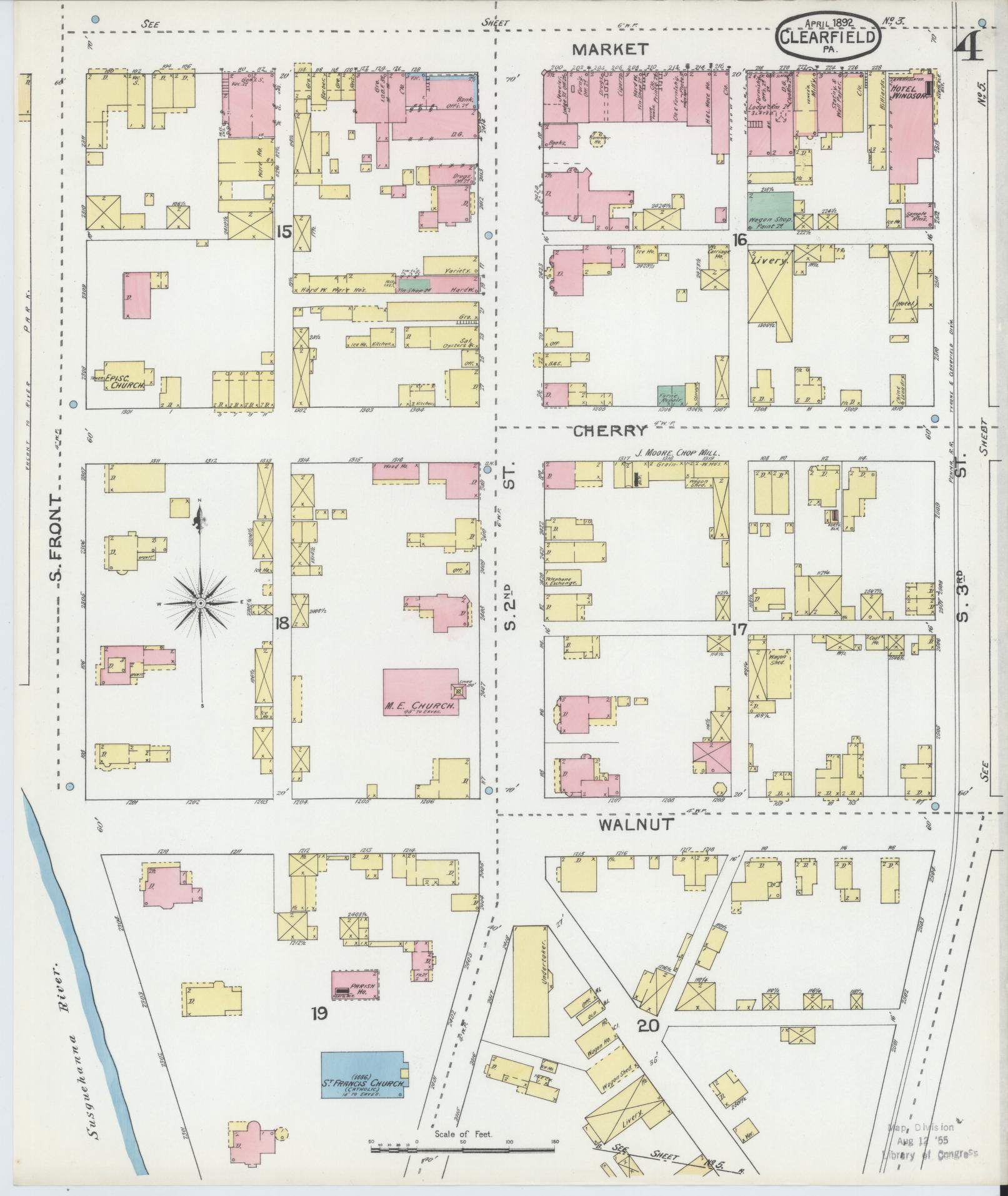 Sanborn Fire Insurance Map from Clearfield, Clearfield County, Pennsylvania (1892), Sheet #0004 - Historic Sanborn Fire Insurance Map Print, vintage old map wall art, antique decor, genealogy gift, Pennsylvania Pennsylvania map