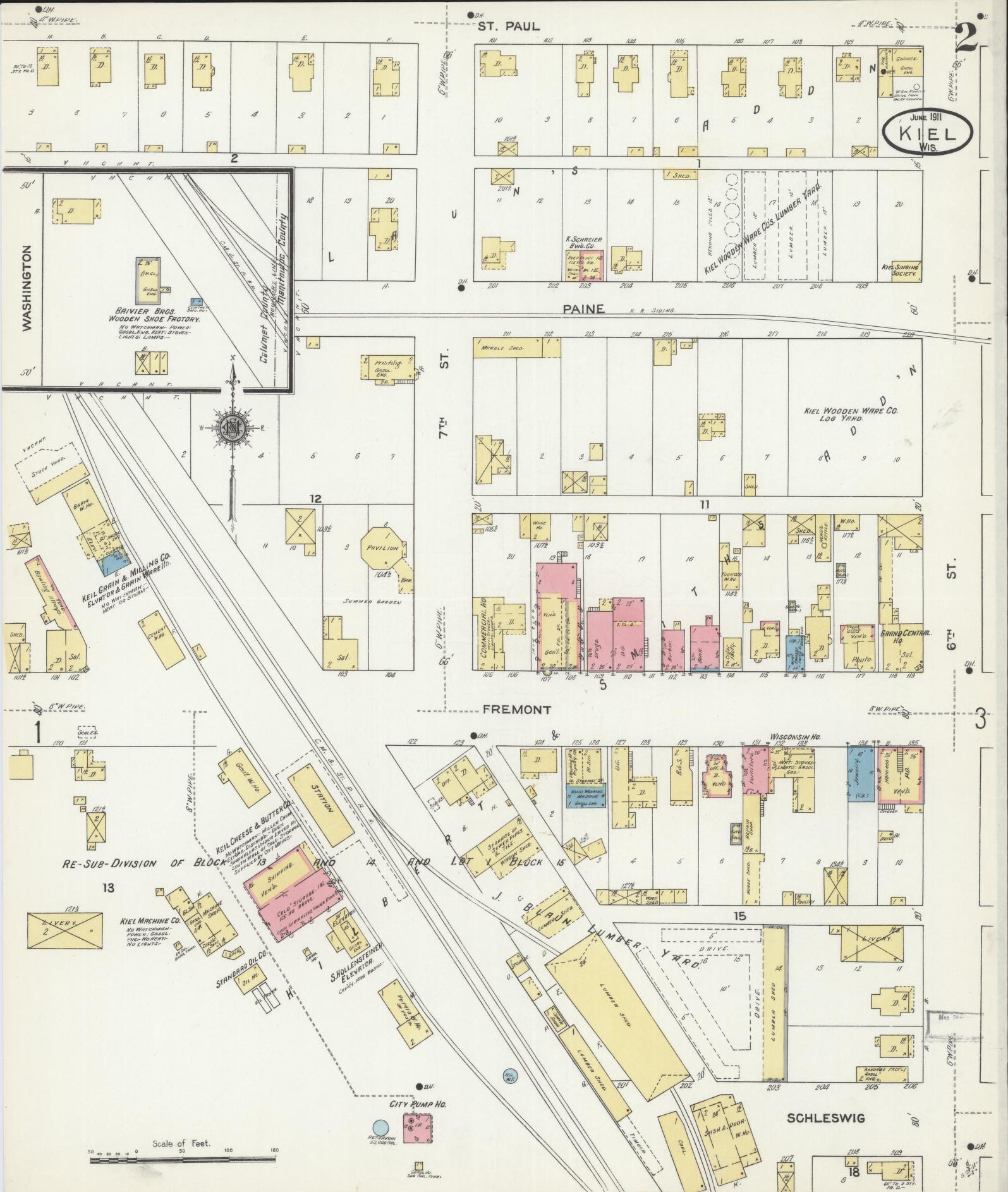 Sanborn Fire Insurance Map from Kiel, Manitowoc and Calumet Counties, Wisconsin (1911), Sheet #0002 - Historic Sanborn Fire Insurance Map Print, vintage old map wall art, antique decor, genealogy gift, Wisconsin Wisconsin map