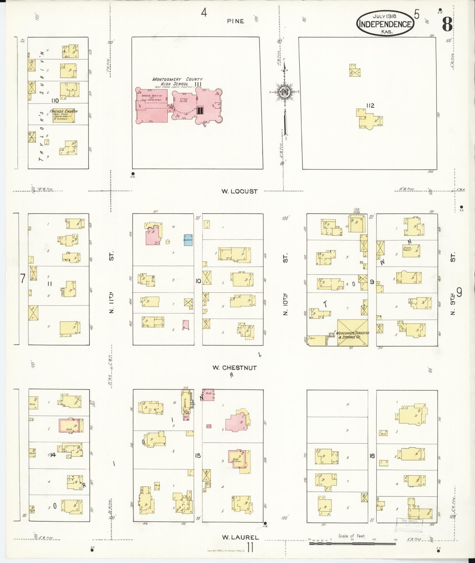 Sanborn Fire Insurance Map from Independence, Montgomery County, Kansas (1916), Sheet #0008 - Complete Map Set gallery image, historic Sanborn map, vintage wall art, Kansas Kansas