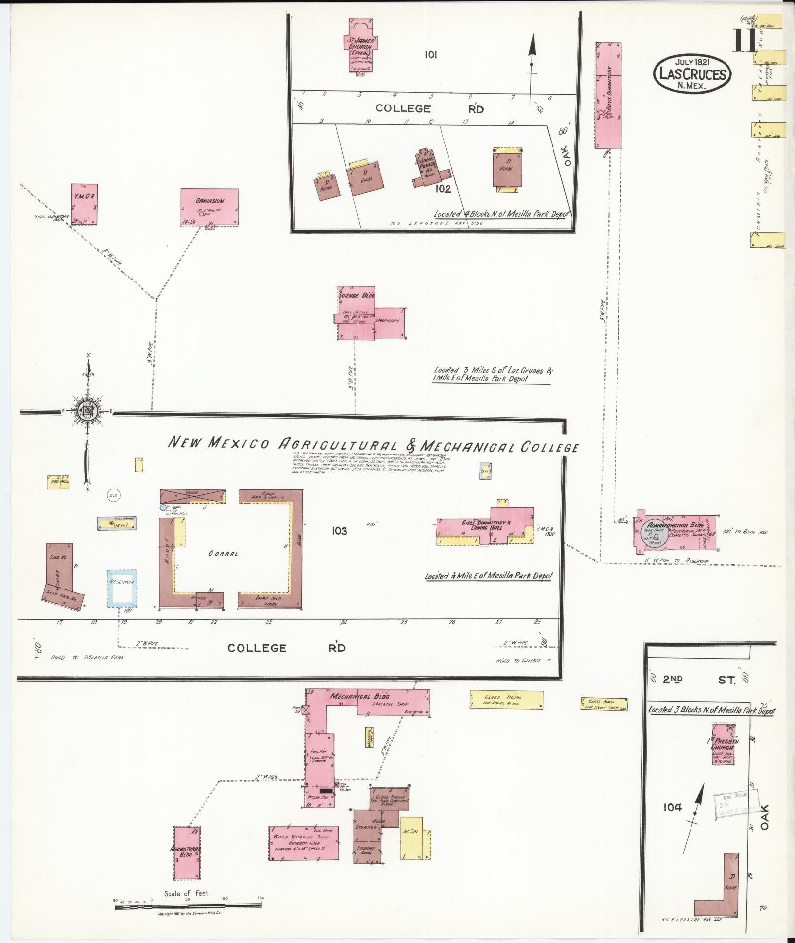 Sanborn Fire Insurance Map from Las Cruces, Dona Ana County, New Mexico (1921), Sheet #0011 - Historic Sanborn Fire Insurance Map Print, vintage old map wall art, antique decor, genealogy gift, New Mexico New Mexico map