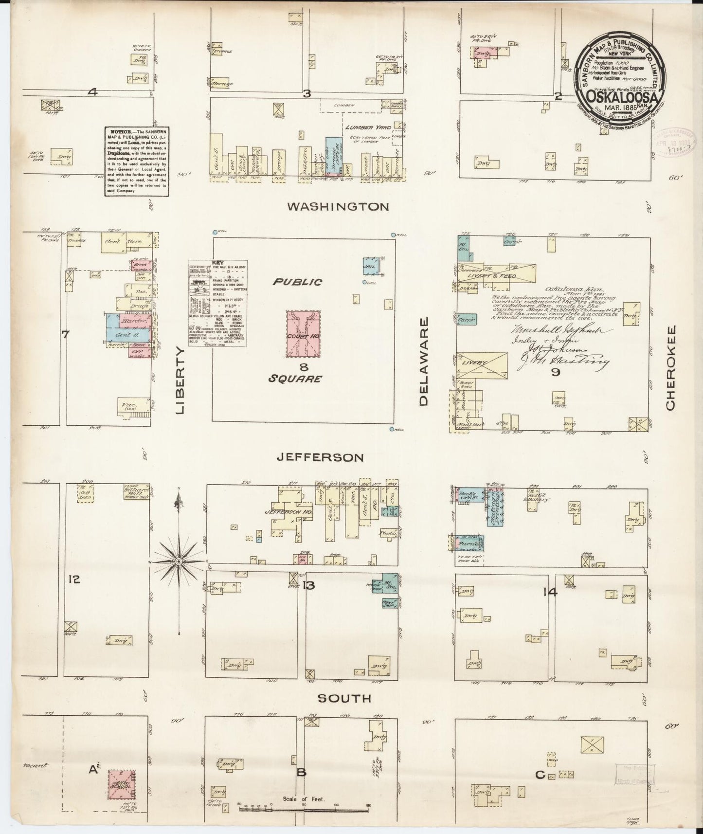 Sanborn Fire Insurance Map from Oskaloosa, Jefferson County, Kansas (1885), Sheet #0001 - Historic Sanborn Fire Insurance Map Print, vintage old map wall art, antique decor, genealogy gift, Kansas Kansas map