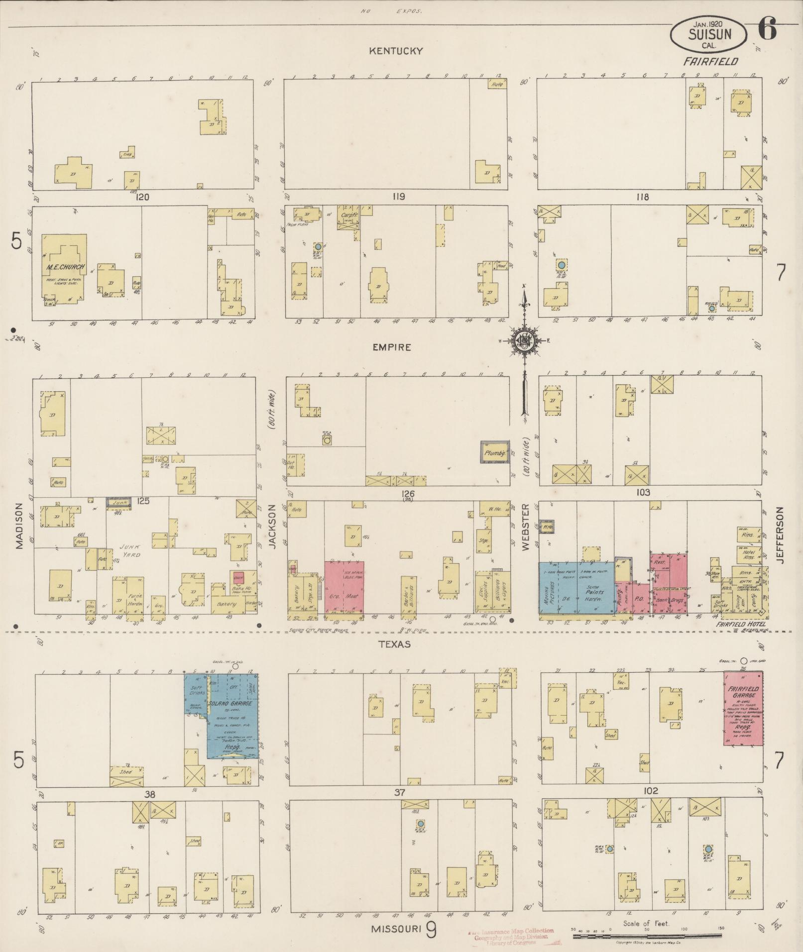 Sanborn Fire Insurance Map from Suisun, Solano County, California (1920), Sheet #0006 - Complete Map Set gallery image, historic Sanborn map, vintage wall art, California California