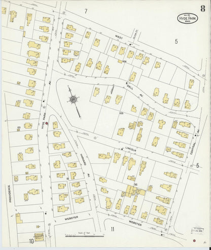Sanborn Fire Insurance Map from Hyde Park, Norfolk County, Massachusetts (1911), Sheet #0008 - Complete Map Set gallery image, historic Sanborn map, vintage wall art, Massachusetts Massachusetts