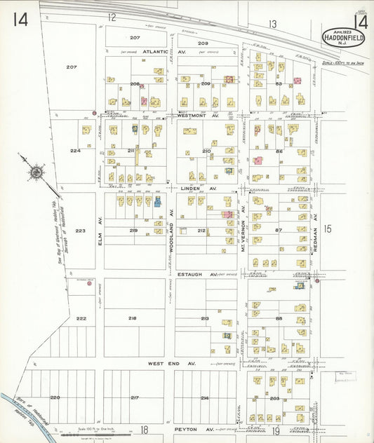 Sanborn Fire Insurance Map from Haddonfield, Camden County, New Jersey (1923), Sheet #0014 - Historic Sanborn Fire Insurance Map Print, vintage old map wall art, antique decor, genealogy gift, New Jersey New Jersey map