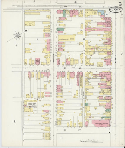 Sanborn Fire Insurance Map from Sunbury, Northumberland County, Pennsylvania (1896), Sheet #0005 - Historic Sanborn Fire Insurance Map Print, vintage old map wall art, antique decor, genealogy gift, Pennsylvania Pennsylvania map