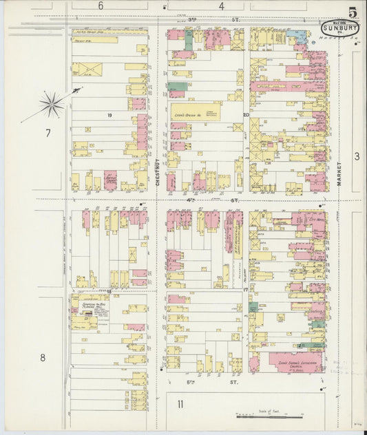 Sanborn Fire Insurance Map from Sunbury, Northumberland County, Pennsylvania (1896), Sheet #0005 - Historic Sanborn Fire Insurance Map Print, vintage old map wall art, antique decor, genealogy gift, Pennsylvania Pennsylvania map