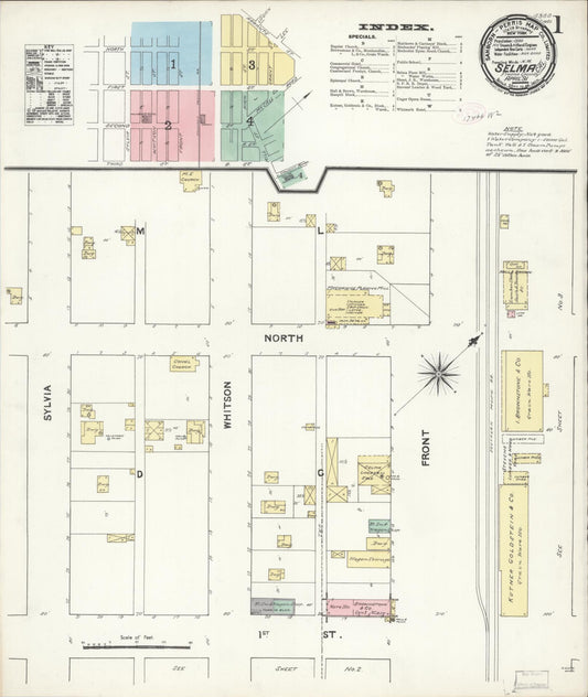 Sanborn Fire Insurance Map from Selma, Fresno County, California (1891), Sheet #0001 - Complete Map Set gallery image, historic Sanborn map, vintage wall art, California California