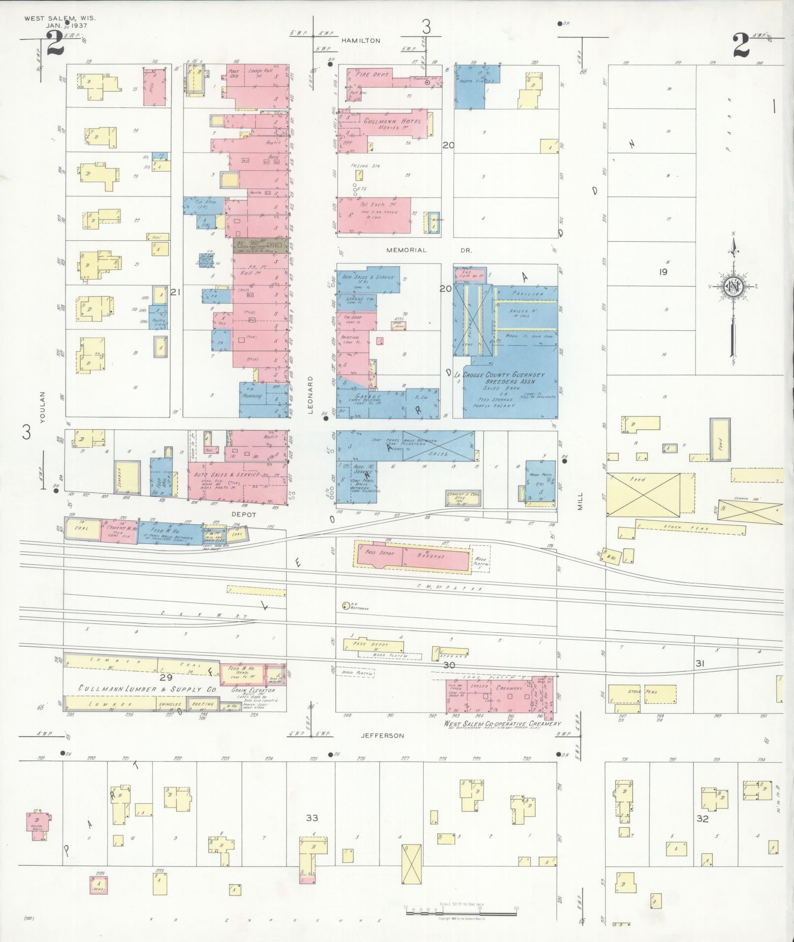 Sanborn Fire Insurance Map from West Salem, La Crosse County, Wisconsin (1937), Sheet #0002 - Complete Map Set gallery image, historic Sanborn map, vintage wall art, Wisconsin Wisconsin