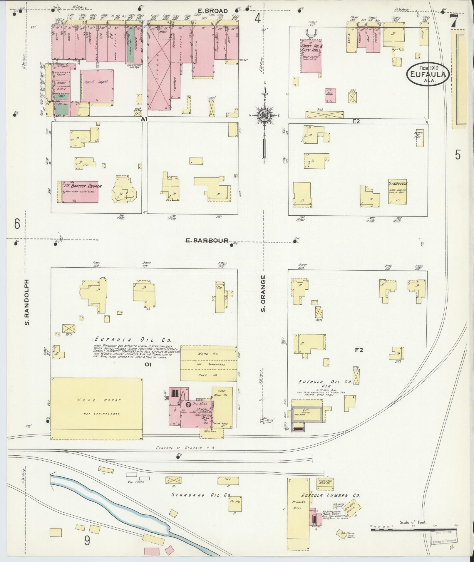 Sanborn Fire Insurance Map from Eufaula, Barbour County, Alabama (1910), Sheet #0007 - Historic Sanborn Fire Insurance Map Print, vintage old map wall art, antique decor, genealogy gift, Alabama Alabama map