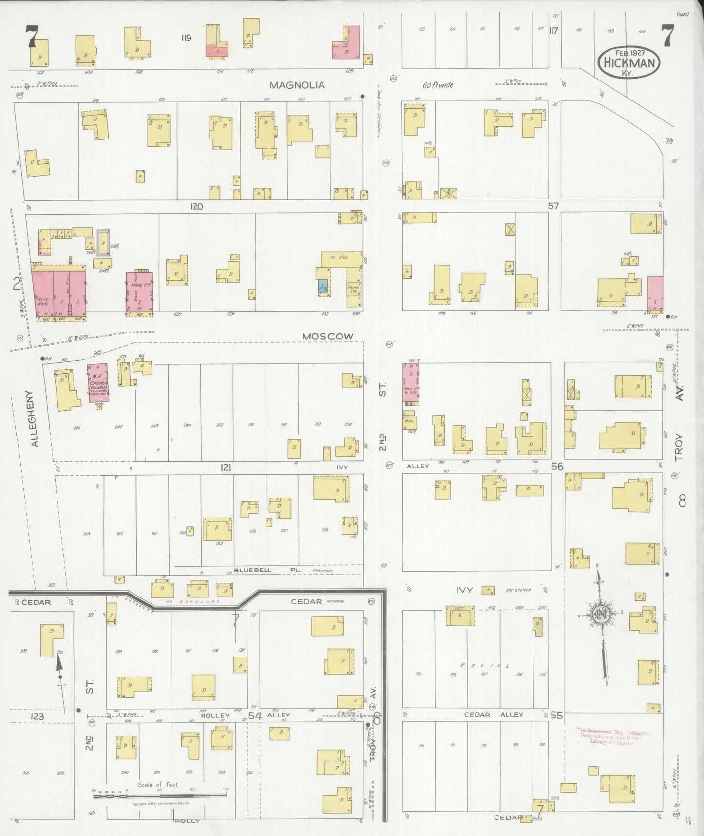 Sanborn Fire Insurance Map from Hickman, Fulton County, Kentucky (1927), Sheet #0007 - Complete Map Set gallery image, historic Sanborn map, vintage wall art, Kentucky Kentucky