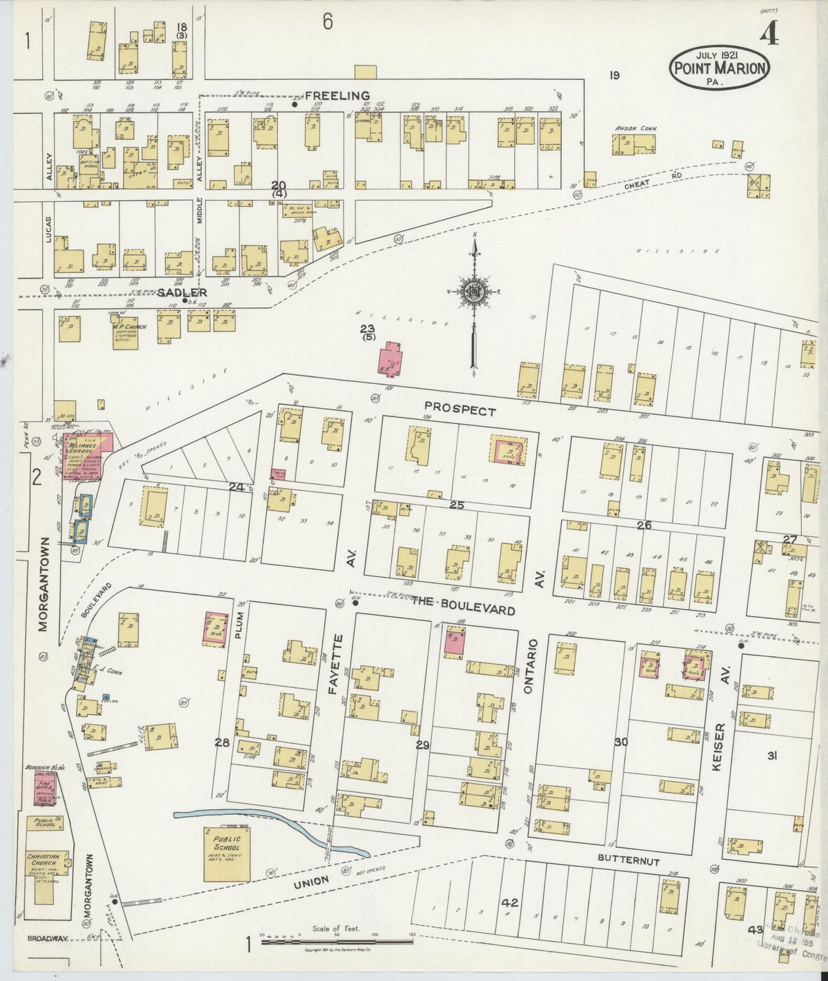 Sanborn Fire Insurance Map from Point Marion, Fayette County, Pennsylvania (1921), Sheet #0004 - Historic Sanborn Fire Insurance Map Print, vintage old map wall art, antique decor, genealogy gift, Pennsylvania Pennsylvania map