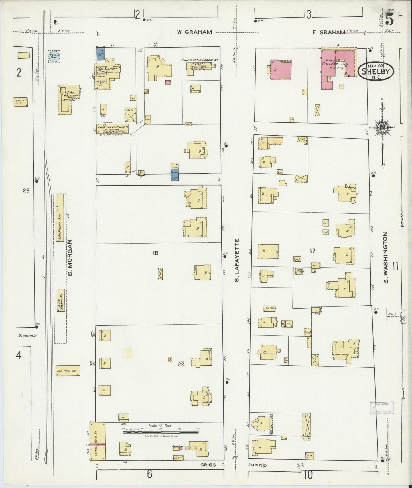 Sanborn Fire Insurance Map from Shelby, Cleveland County, North Carolina (1921), Sheet #0005 - Complete Map Set gallery image, historic Sanborn map, vintage wall art, North Carolina North Carolina