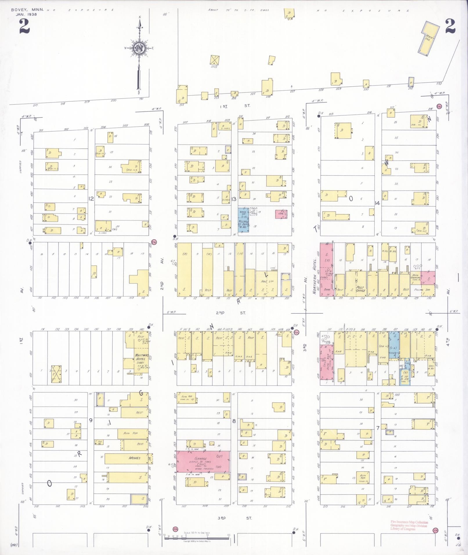Sanborn Fire Insurance Map from Bovey, Itasca County, Minnesota (1938), Sheet #0002 - Complete Map Set gallery image, historic Sanborn map, vintage wall art, Minnesota Minnesota