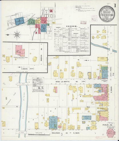 Sanborn Fire Insurance Map from Fredericktown, Madison County, Missouri (1908), Sheet #0001 - Historic Sanborn Fire Insurance Map Print, vintage old map wall art, antique decor, genealogy gift, Missouri Missouri map