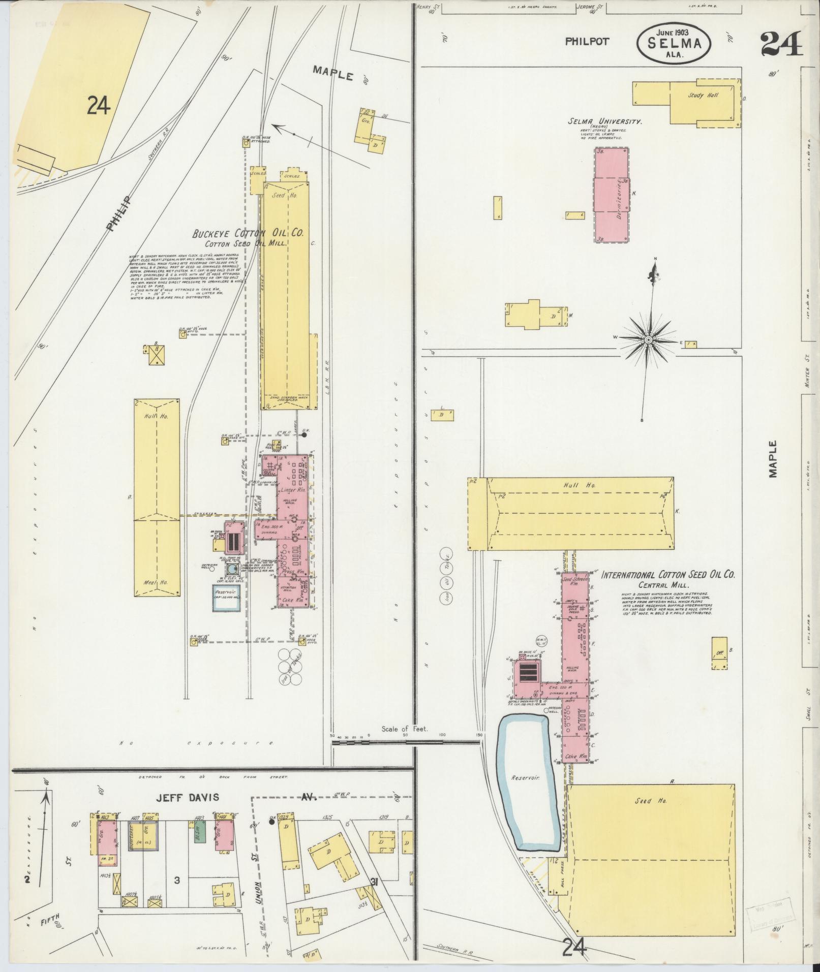 Sanborn Fire Insurance Map from Selma, Dallas County, Alabama (1903), Sheet #0024 - Historic Sanborn Fire Insurance Map Print, vintage old map wall art, antique decor, genealogy gift, Alabama Alabama map