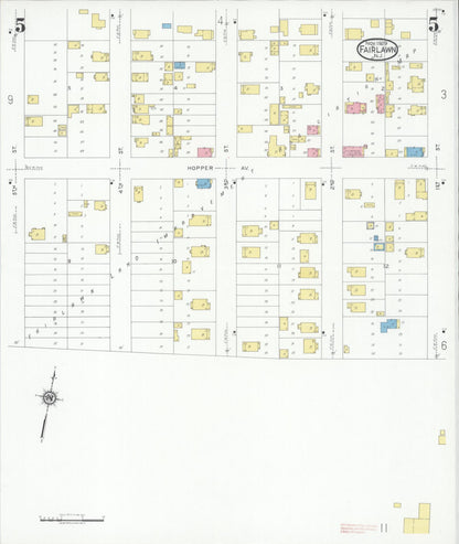 Sanborn Fire Insurance Map from Fair Lawn, Bergen County, New Jersey (1929), Sheet #0005 - Historic Sanborn Fire Insurance Map Print, vintage old map wall art, antique decor, genealogy gift, New Jersey New Jersey map