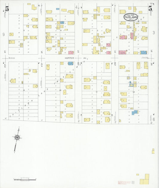 Sanborn Fire Insurance Map from Fair Lawn, Bergen County, New Jersey (1929), Sheet #0005 - Historic Sanborn Fire Insurance Map Print, vintage old map wall art, antique decor, genealogy gift, New Jersey New Jersey map