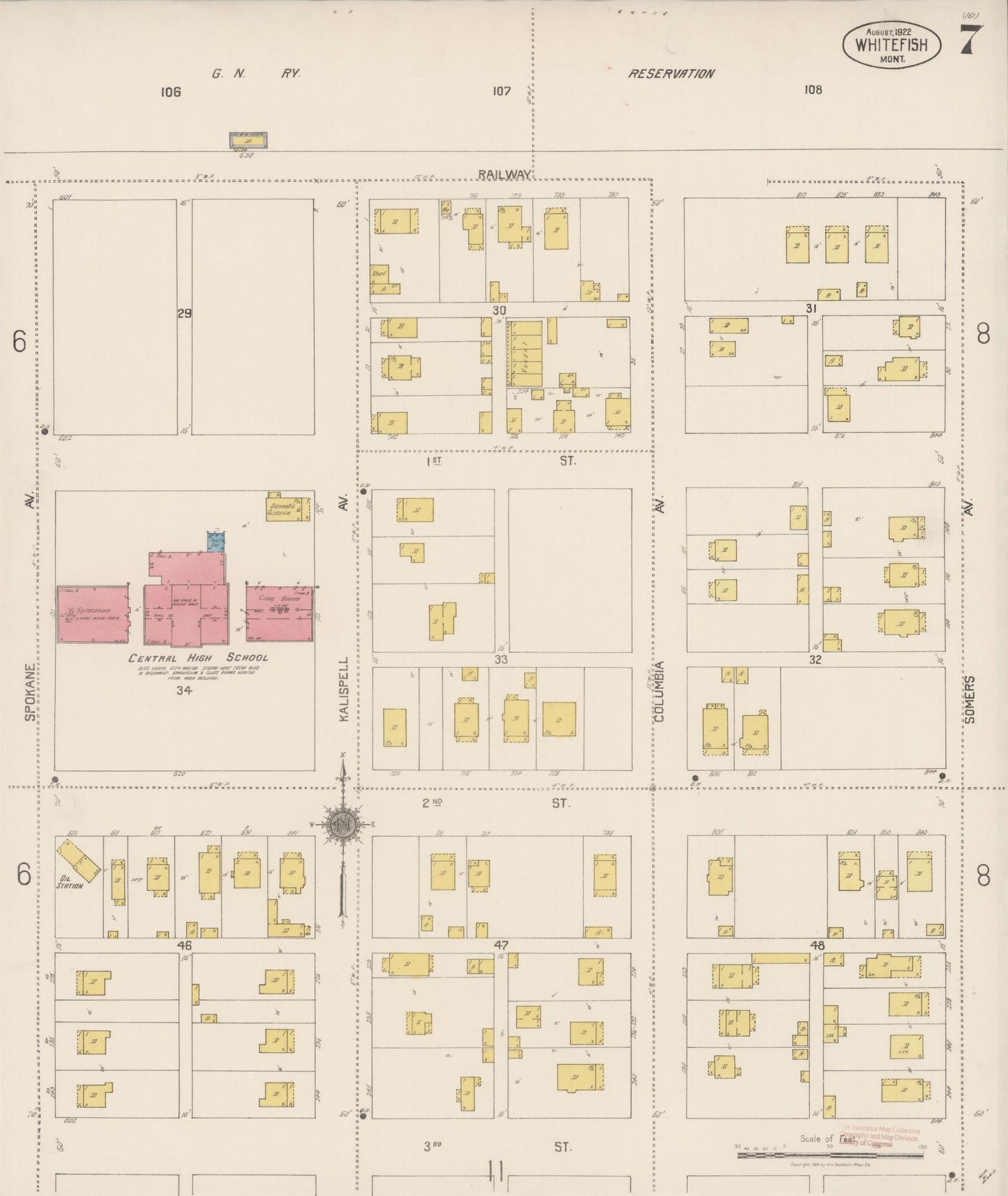 Sanborn Fire Insurance Map from Whitefish, Flathead County, Montana (1922), Sheet #0007 - Complete Map Set gallery image, historic Sanborn map, vintage wall art, Montana Montana