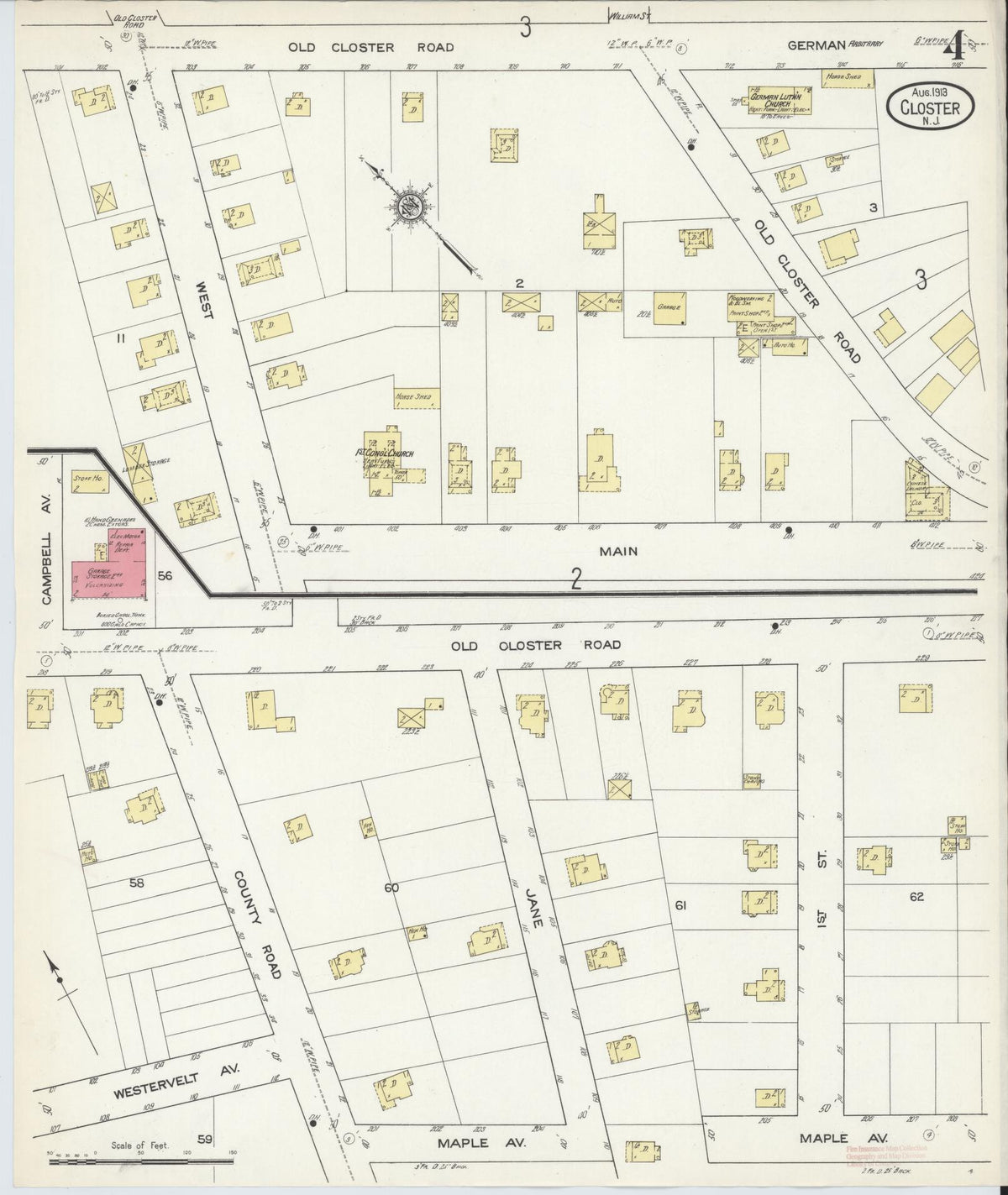 Sanborn Fire Insurance Map from Closter, Bergen County, New Jersey (1913), Sheet #0004 - Historic Sanborn Fire Insurance Map Print, vintage old map wall art, antique decor, genealogy gift, New Jersey New Jersey map