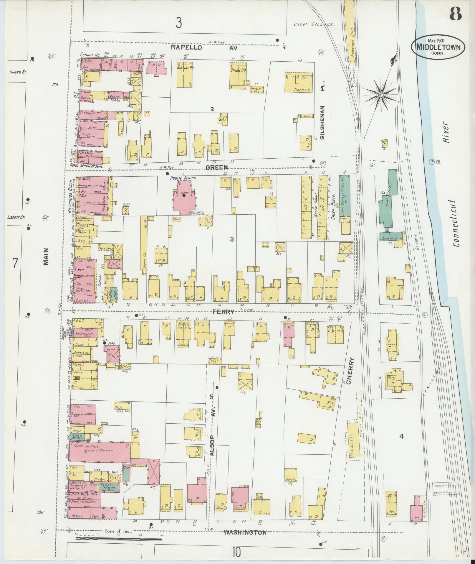 Sanborn Fire Insurance Map from Middletown, Middlesex County, Connecticut (1901), Sheet #0008 - Complete Map Set gallery image, historic Sanborn map, vintage wall art, Connecticut Connecticut