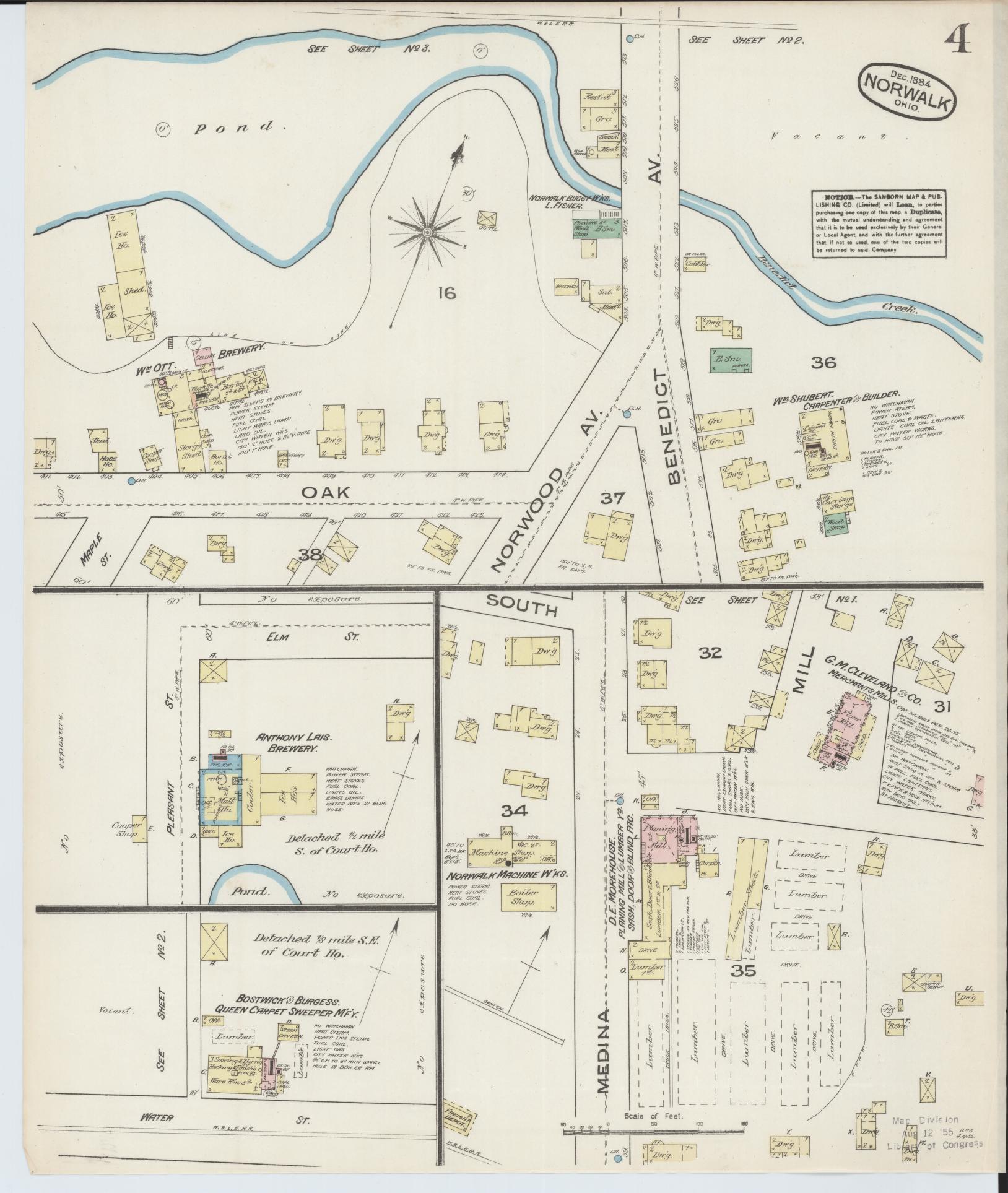 Sanborn Fire Insurance Map from Norwalk, Huron County, Ohio (1884), Sheet #0004 - Historic Sanborn Fire Insurance Map Print, vintage old map wall art, antique decor, genealogy gift, Ohio Ohio map