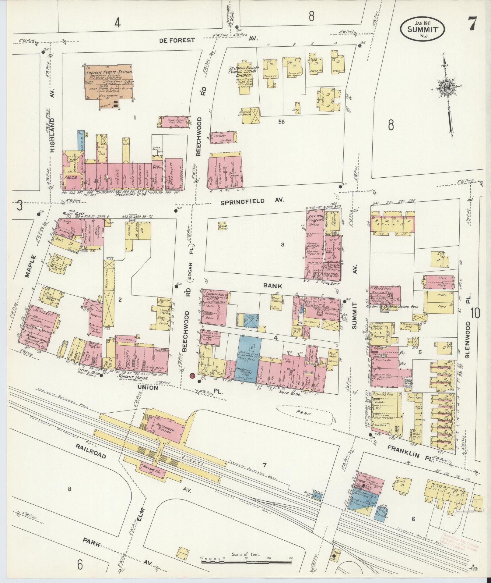 Sanborn Fire Insurance Map from Summit, Union County, New Jersey (1911), Sheet #0007 - Complete Map Set gallery image, historic Sanborn map, vintage wall art, New Jersey New Jersey